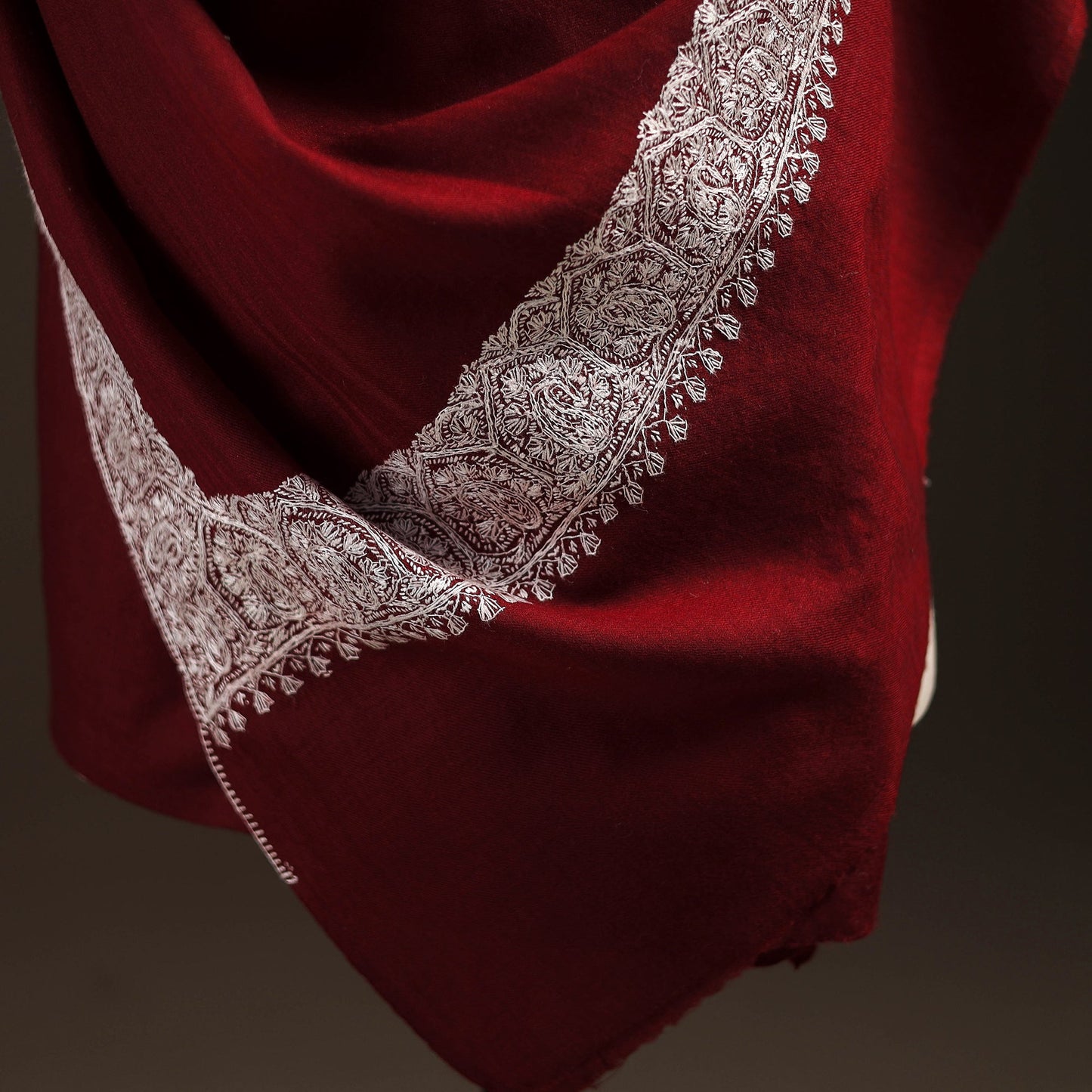 Maroon - sozni hand embroidery merino wool handwoven