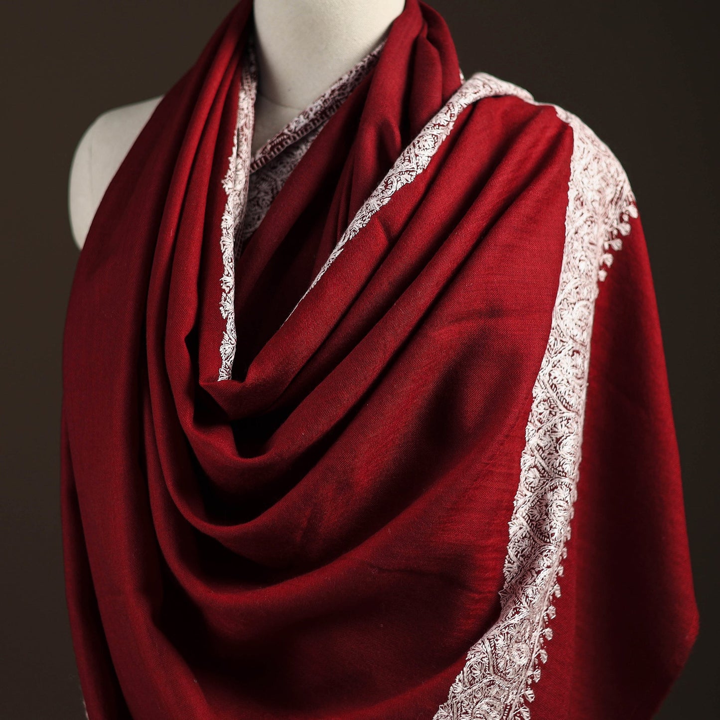 Maroon - sozni hand embroidery merino wool handwoven