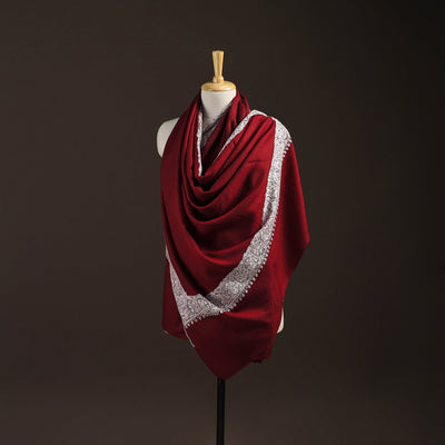 Maroon - sozni hand embroidery merino wool handwoven