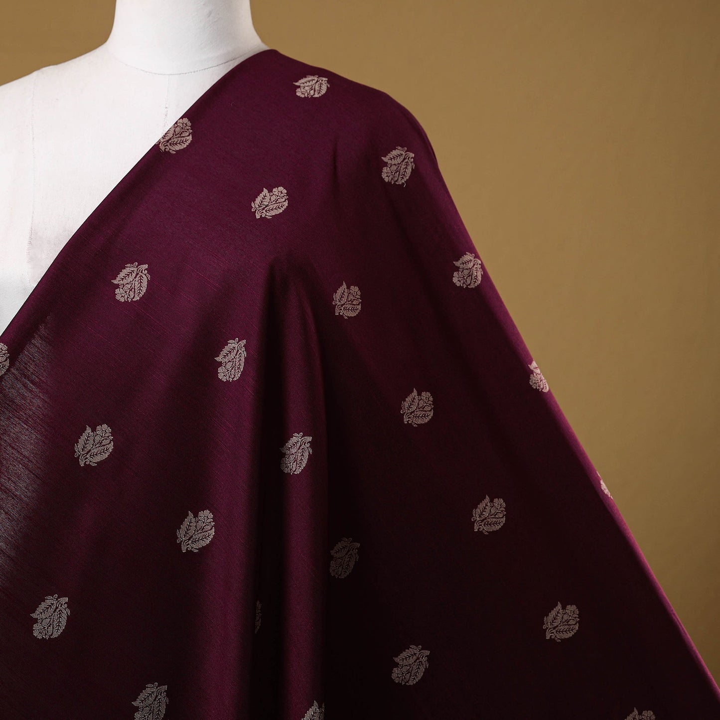 Maroon - spun dupion viscose silk thread buta fabric 04