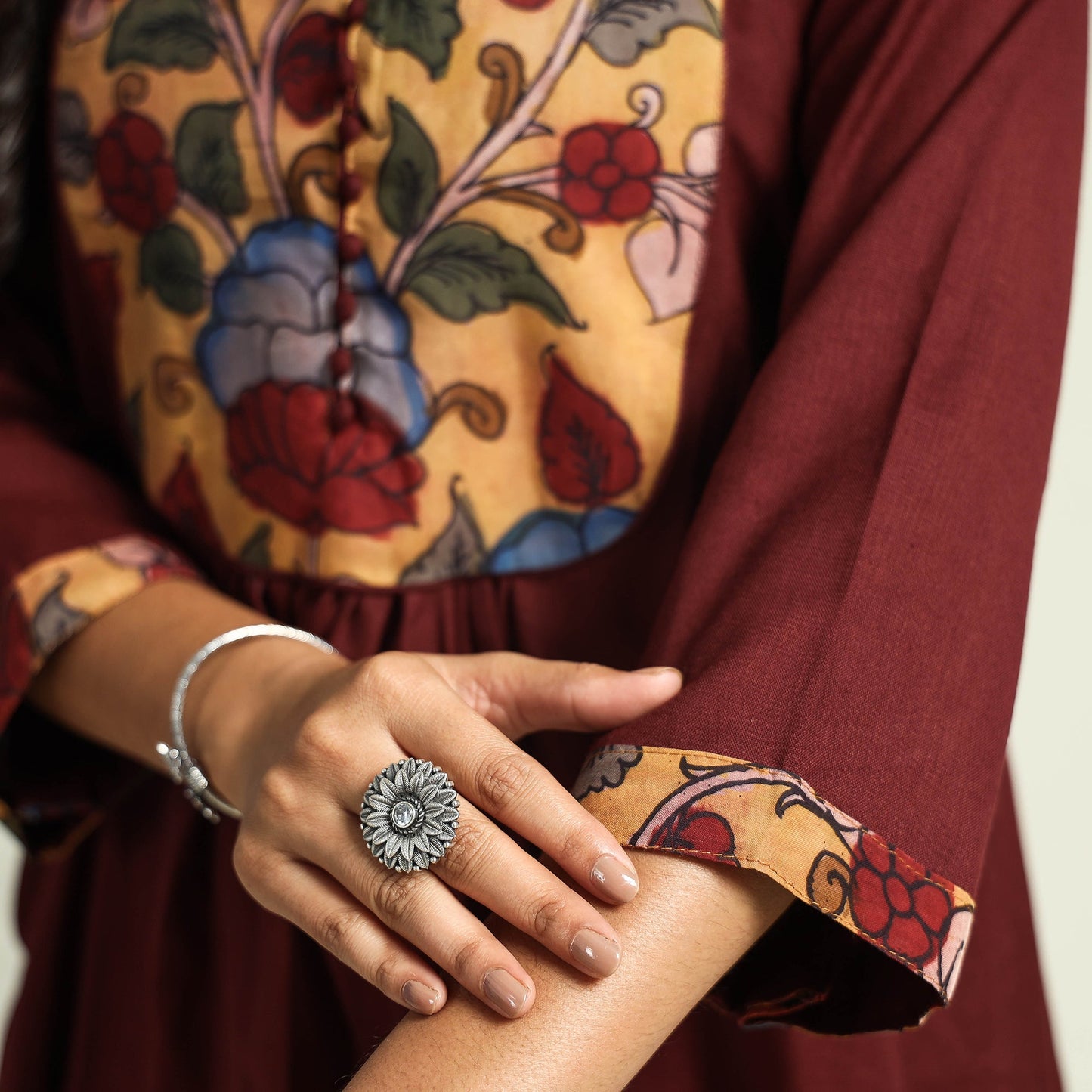 Maroon - srikalahasti kalamkari patchwork plain linen