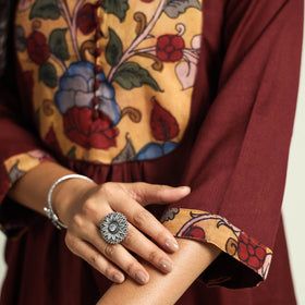 Maroon - srikalahasti kalamkari patchwork plain linen