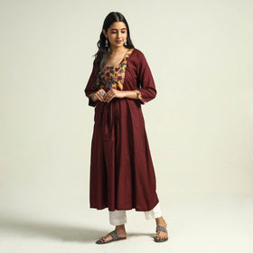 Maroon - srikalahasti kalamkari patchwork plain linen