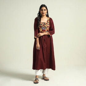 Maroon - srikalahasti kalamkari patchwork plain linen