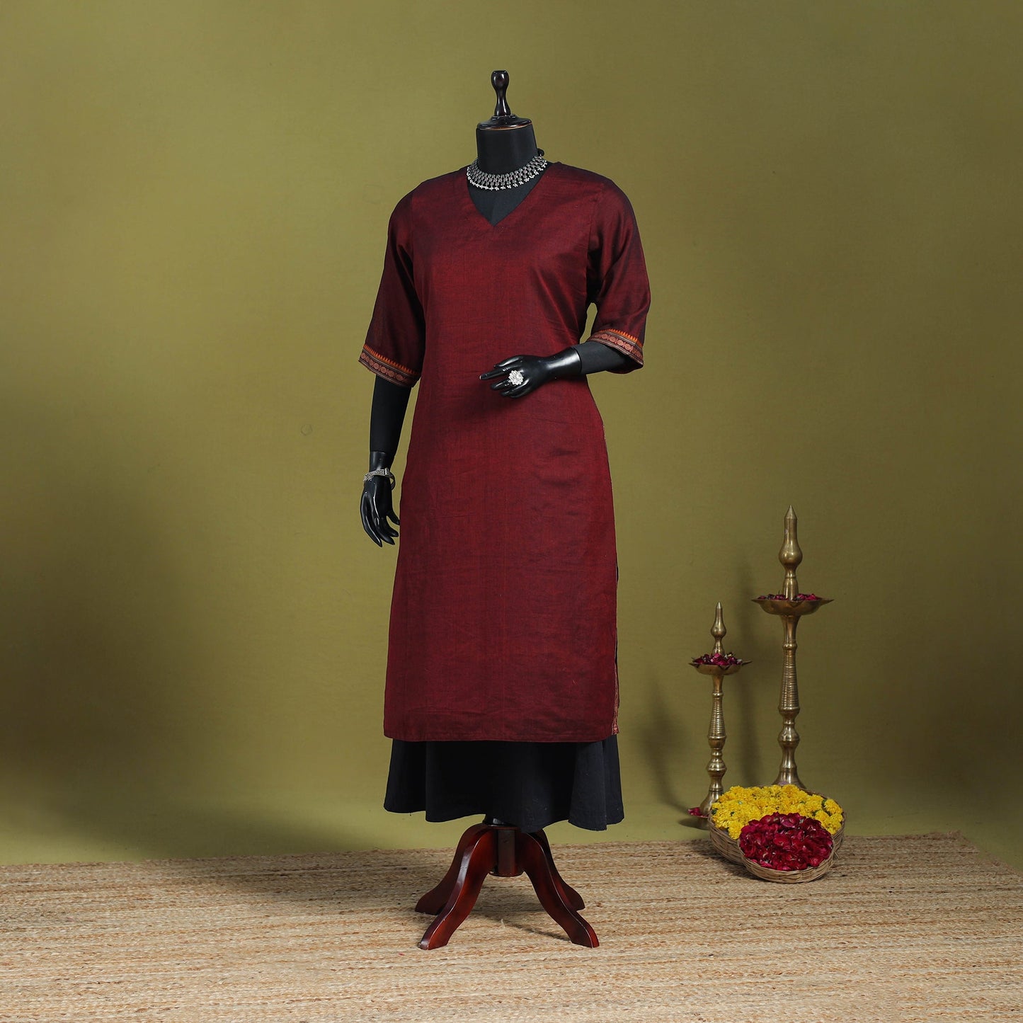 Maroon - straight cotton dharwad kurta 09 - handcrafted
