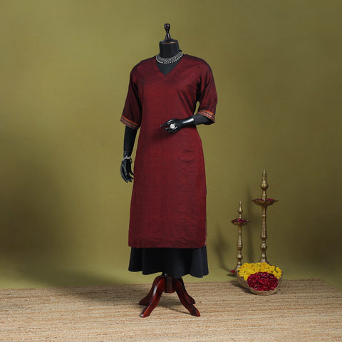 Maroon - straight cotton dharwad kurta 09 - handcrafted