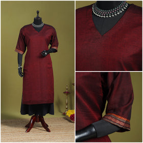 Maroon - straight cotton dharwad kurta 09 - handcrafted