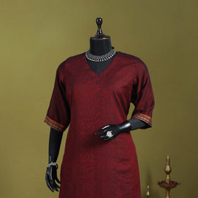 Maroon - straight cotton dharwad kurta 09 - handcrafted