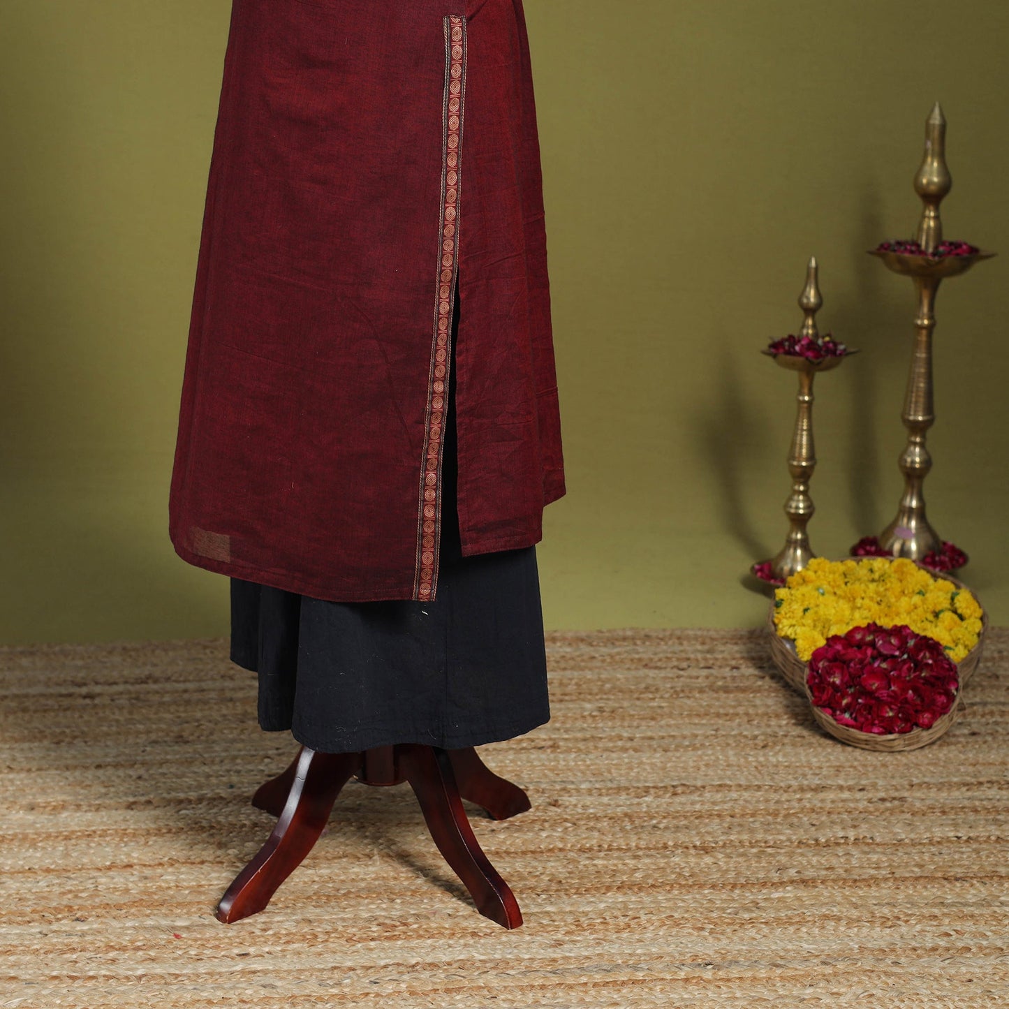 Maroon - straight cotton dharwad kurta 09 - handcrafted