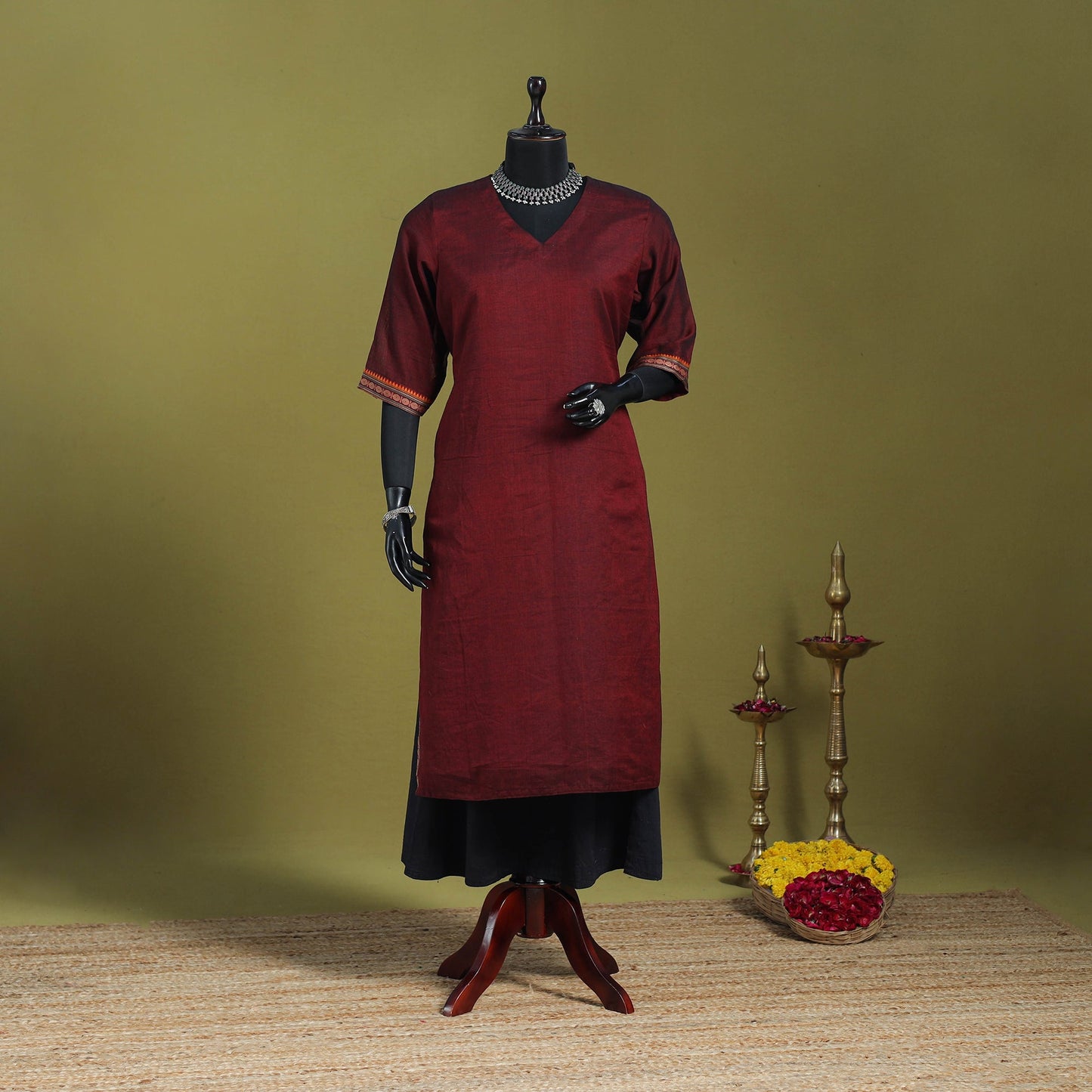 Maroon - straight cotton dharwad kurta 09 - handcrafted