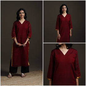 Straight cotton dharwad kurta for women 18 - handcrafted