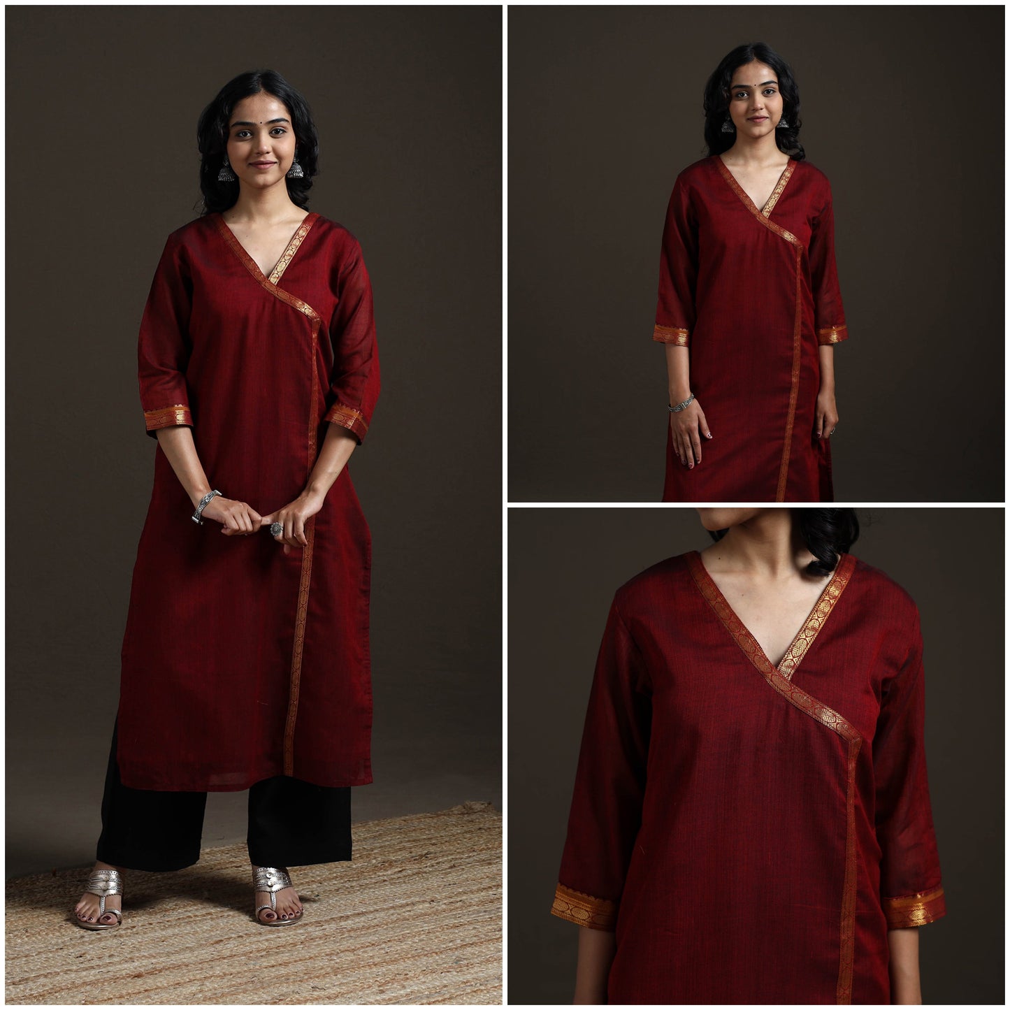 Straight cotton dharwad kurta for women 21 - handcrafted