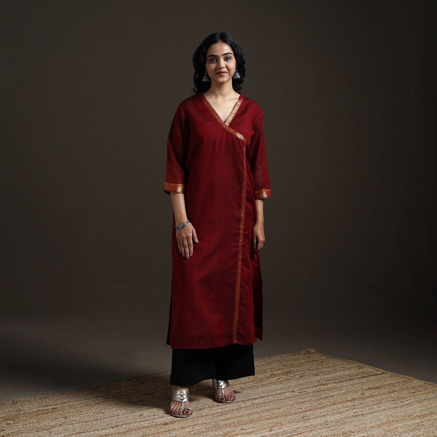 Straight cotton dharwad kurta for women 21 - handcrafted