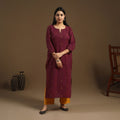 Maroon Straight Cotton Jacquard Kurta for Women