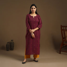 Maroon Straight Cotton Jacquard Kurta for Women