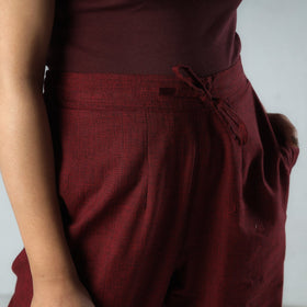 Maroon - texture plain dyed cotton relaxed fit pant