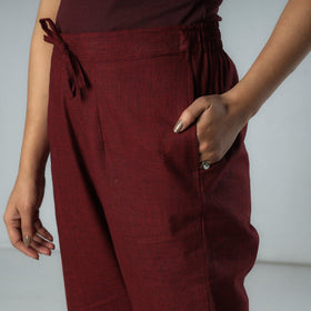 Maroon - texture plain dyed cotton relaxed fit pant