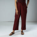 Maroon - texture plain dyed cotton relaxed fit pant