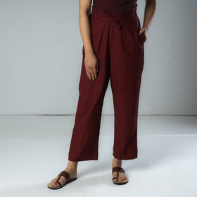 Maroon - texture plain dyed cotton relaxed fit pant