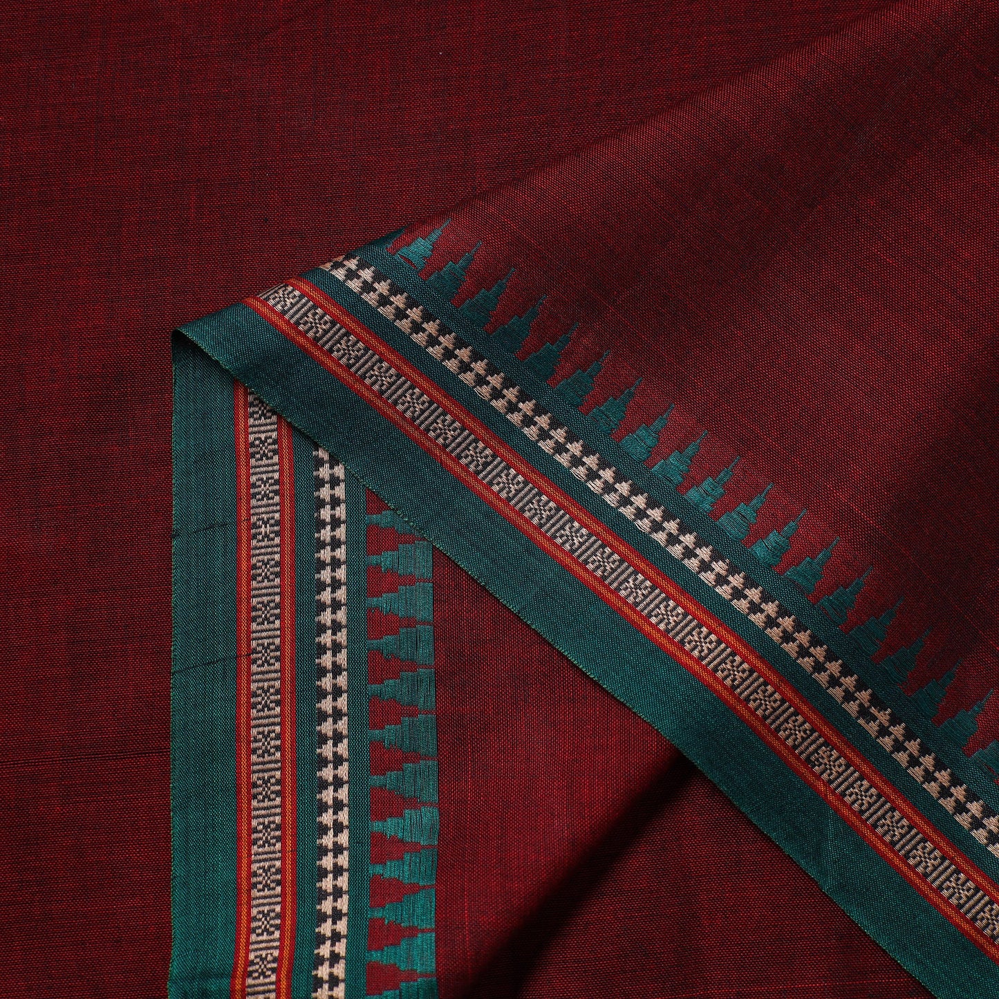 Maroon - thread border dharwad cotton fabric 18