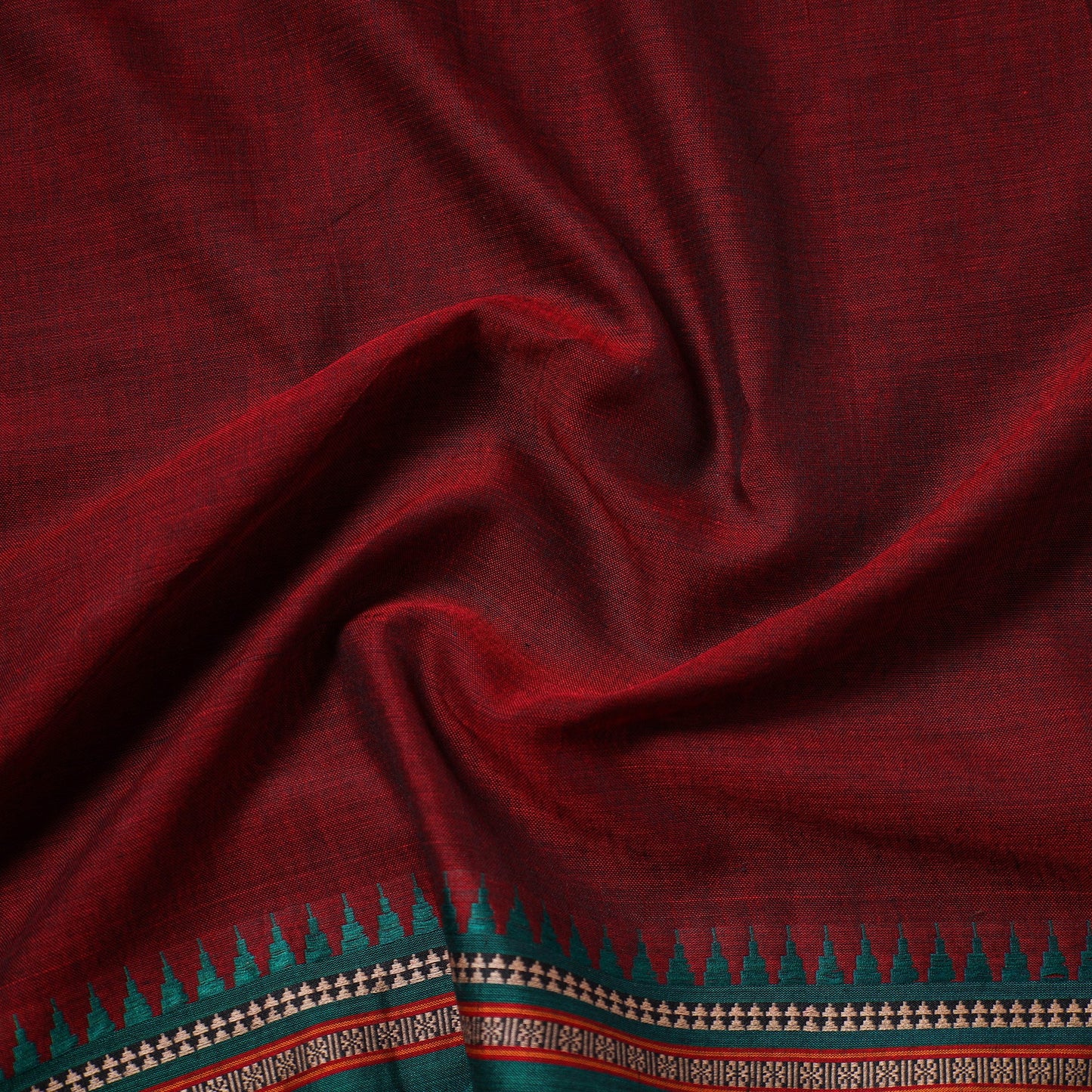 Maroon - thread border dharwad cotton fabric 18