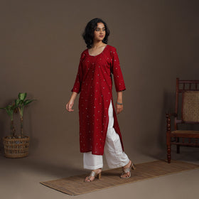 Maroon Thread Buti Work Cotton Plain Kurta Set (Set of 2)