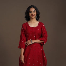 Maroon Thread Buti Work Cotton Plain Kurta Set (Set of 2)