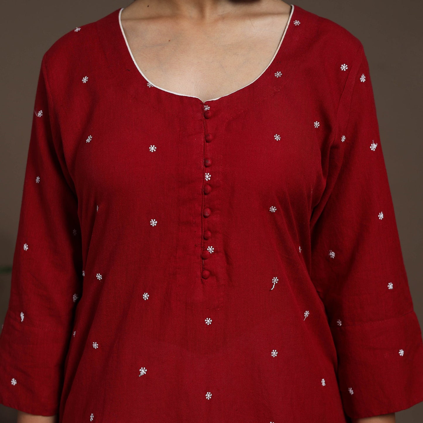 Maroon Thread Buti Work Cotton Plain Kurta Set (Set of 2)