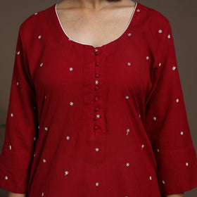 Maroon Thread Buti Work Cotton Plain Kurta Set (Set of 2)