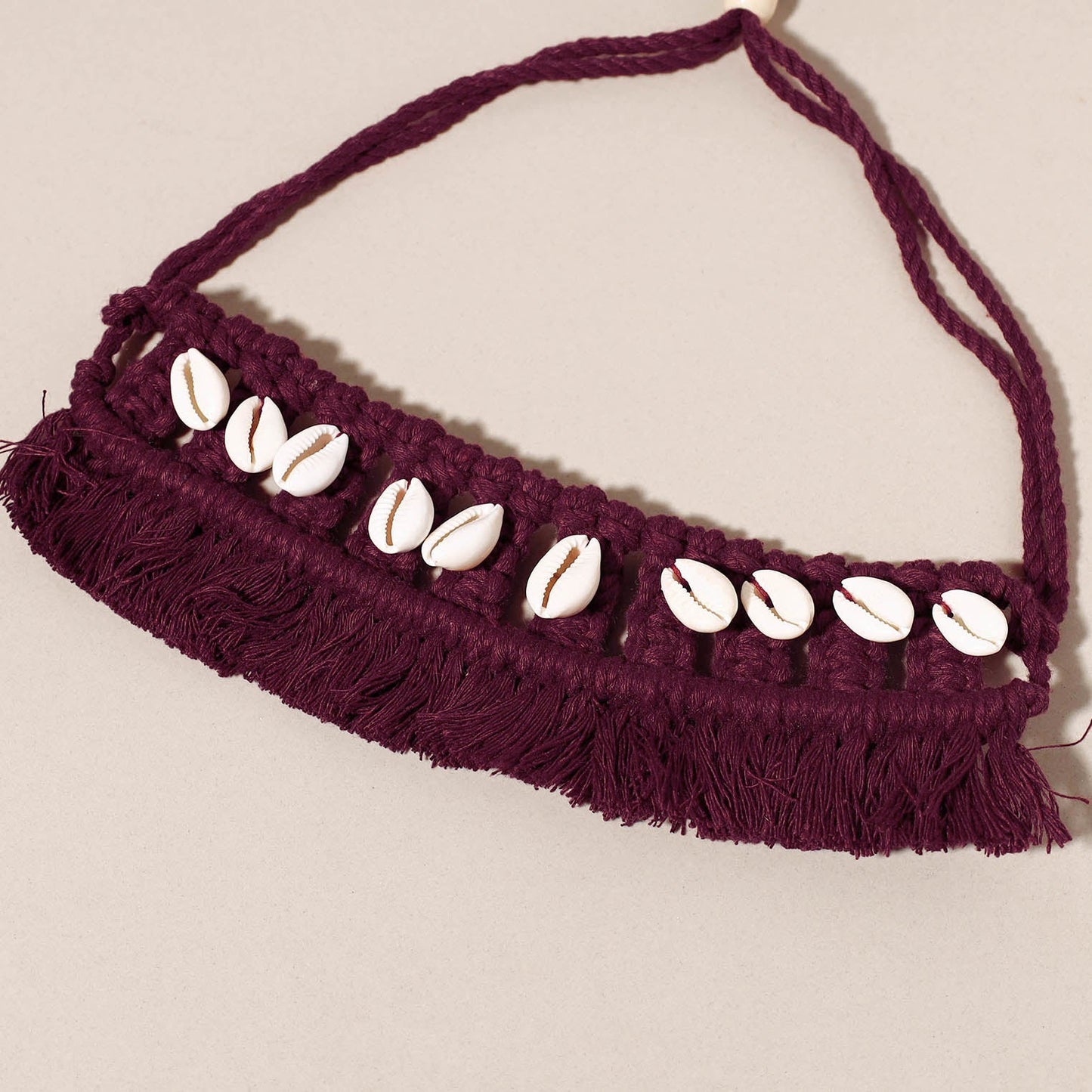 Thread & Seashell Work Handmade Macrame Choker Necklace 