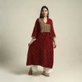Maroon Tie-dye Cotton Patchwork A-Line Bandhani Kurta for Women