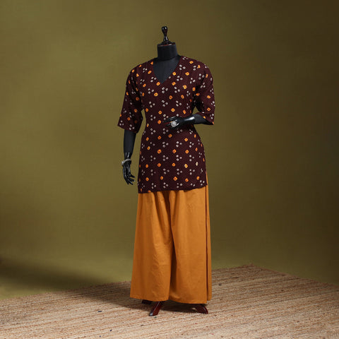 Maroon - tie-dye cotton short bandhani kurta 01