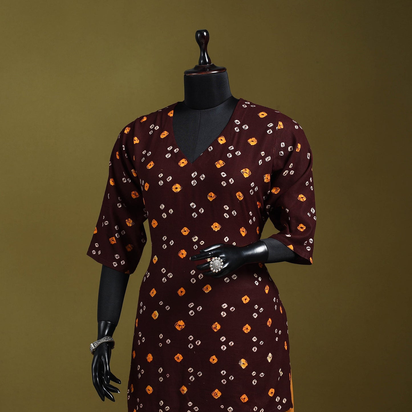 Maroon - tie-dye cotton short bandhani kurta 01