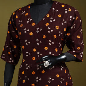 Maroon - tie-dye cotton short bandhani kurta 01