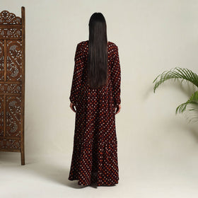 Buy Maroon Tie & Dye Cotton Tiered Fit & Flare Bandhani Dress
