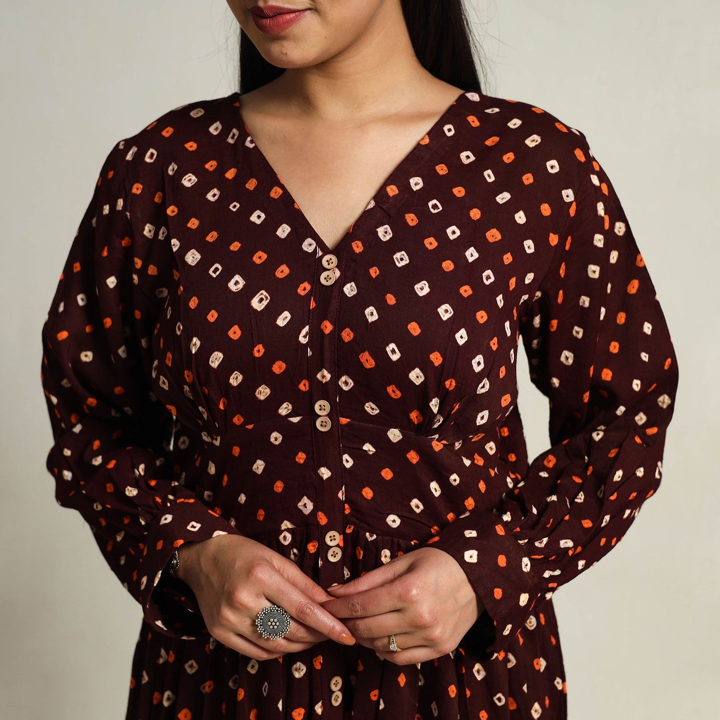 Buy Maroon Tie & Dye Cotton Tiered Fit & Flare Bandhani Dress