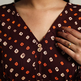 Buy Maroon Tie & Dye Cotton Tiered Fit & Flare Bandhani Dress