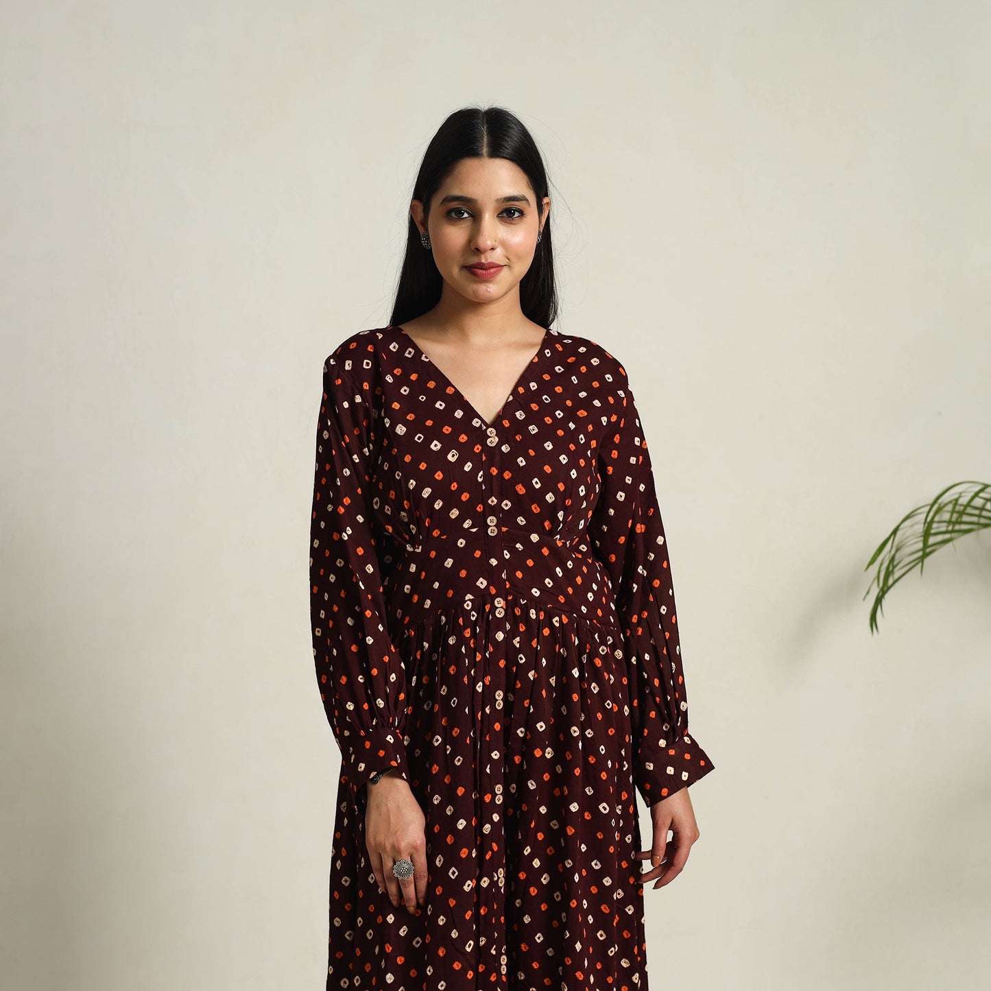 Buy Maroon Tie & Dye Cotton Tiered Fit & Flare Bandhani Dress