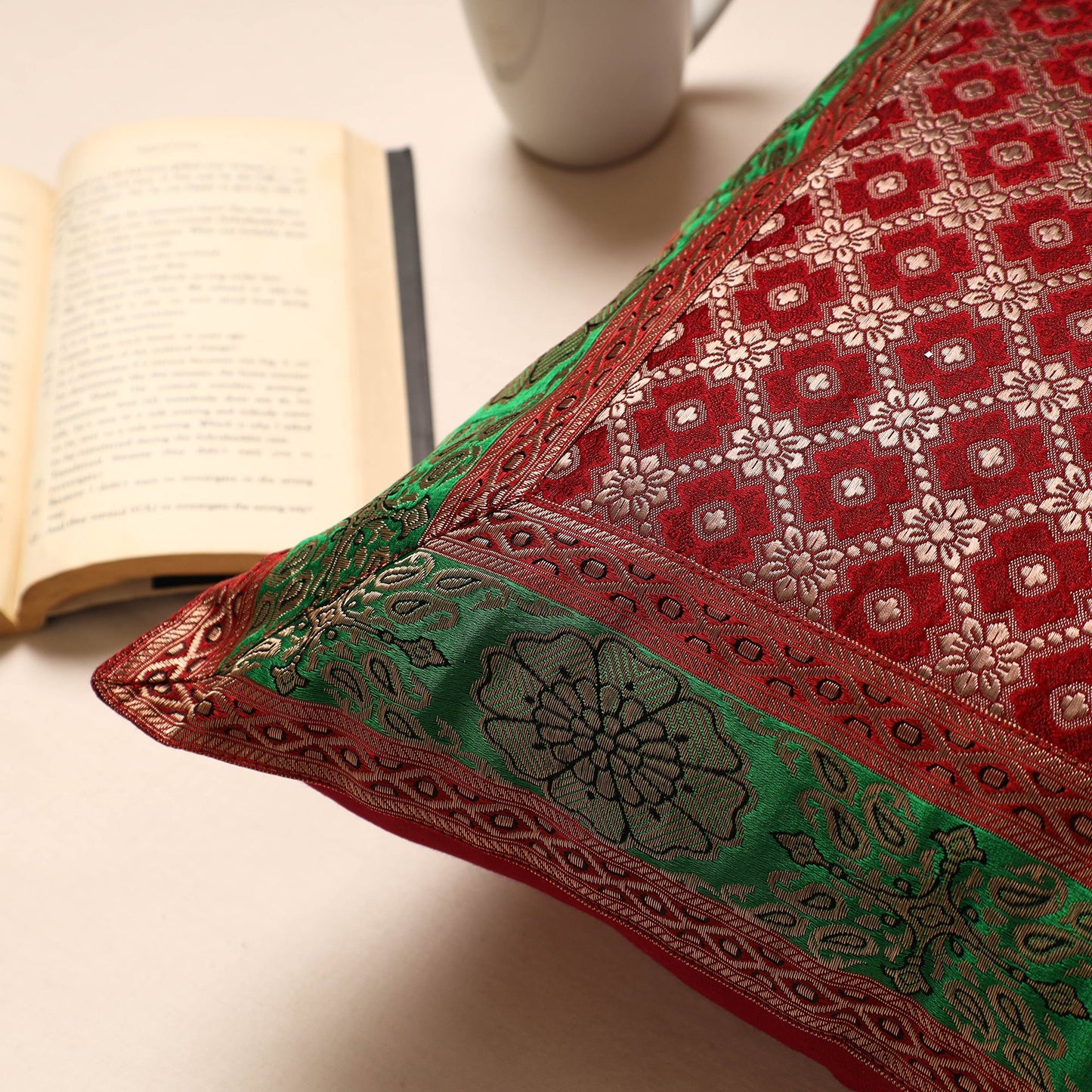 Maroon Traditional Pure Banarasi Silk Handwoven Zari Cushion Cover