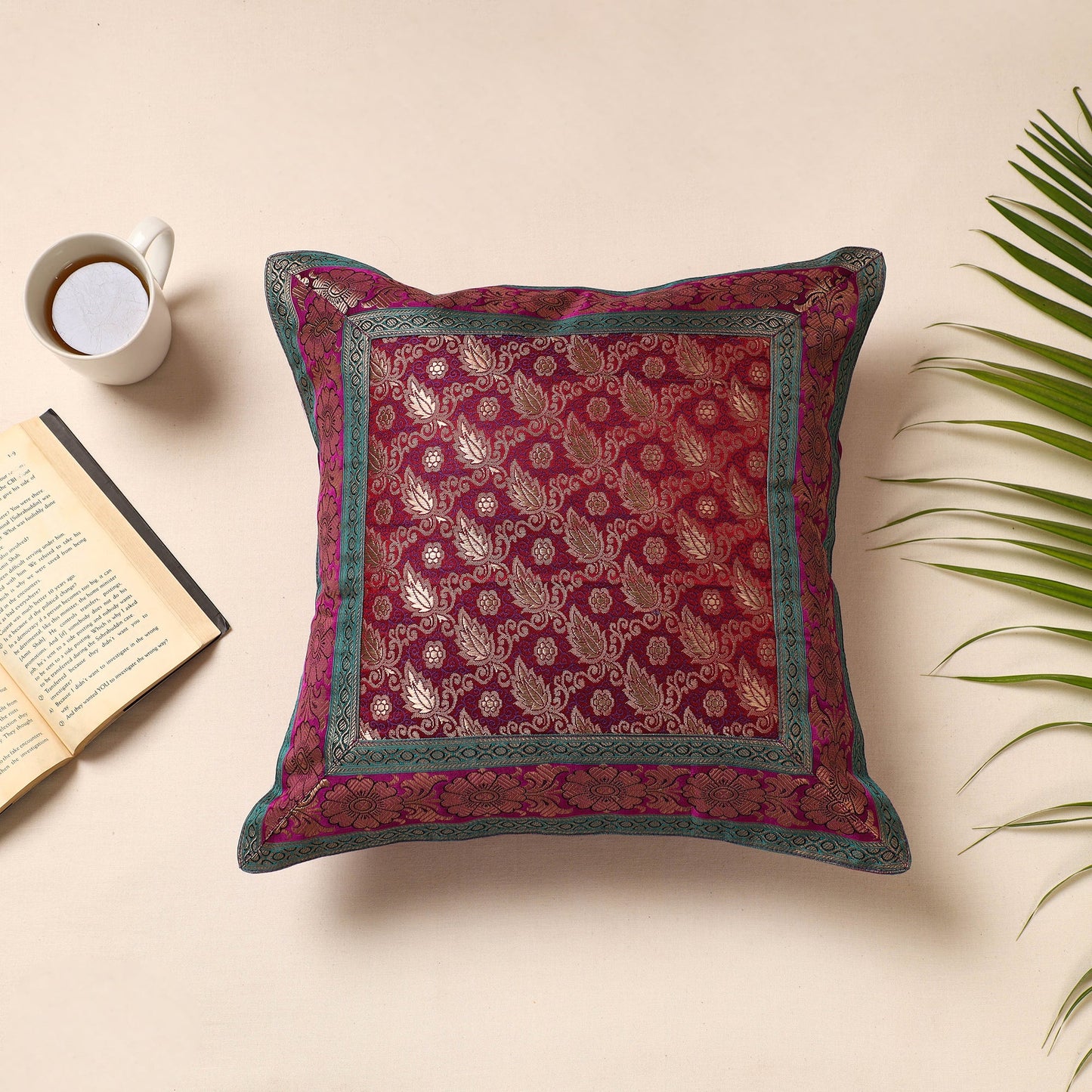 Maroon Traditional Pure Banarasi Silk Handwoven Zari Cushion Cover