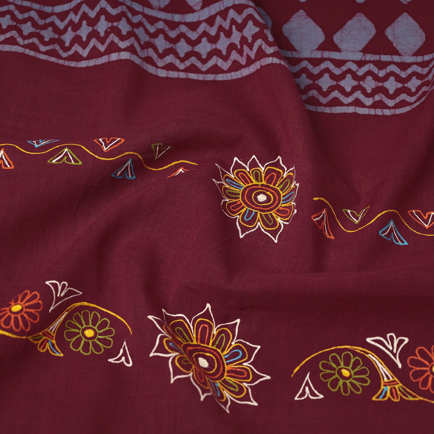  Traditional Rogan Art Hand Painted Batik Cotton Stole 