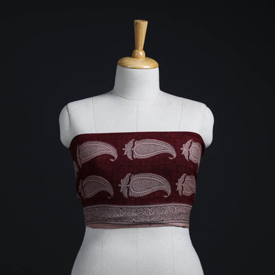 Buy Maroon Block Print Woollen Bagh Blouse Piece 