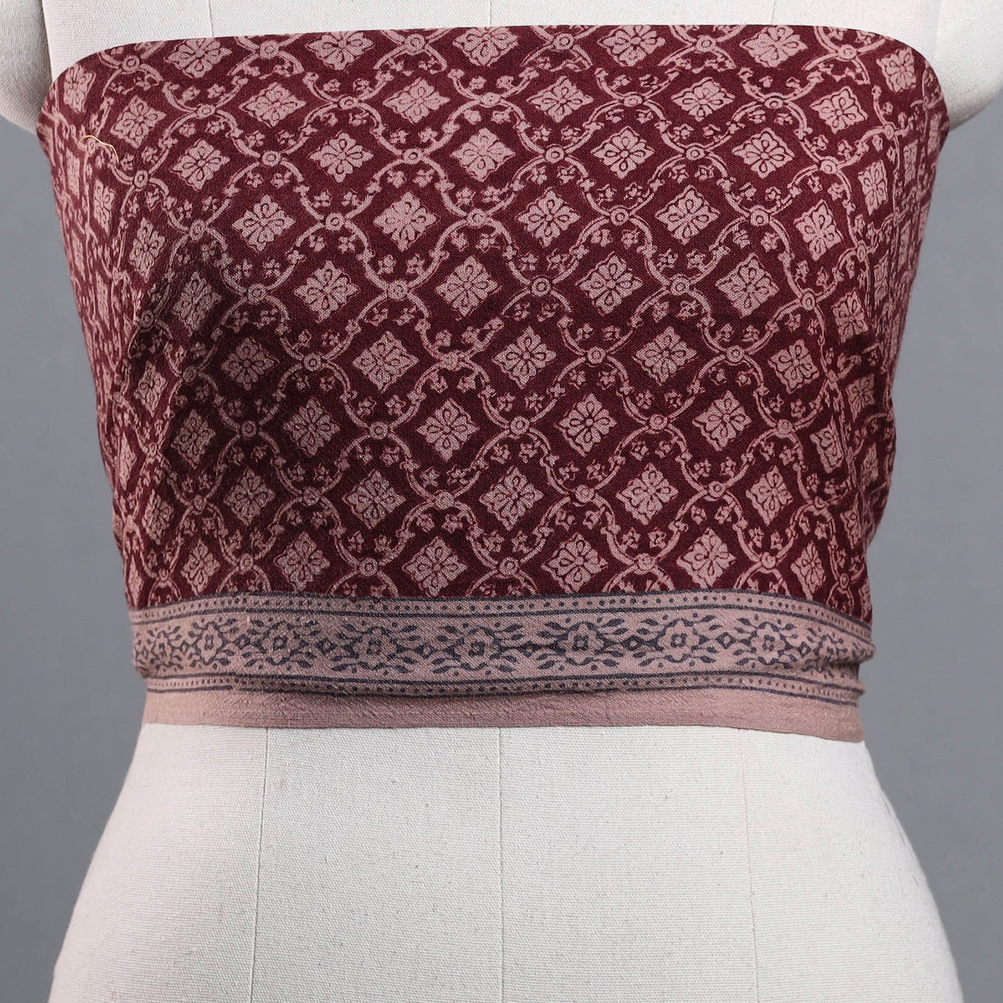 Buy Grey Block Print Woollen Bagh Blouse Piece 