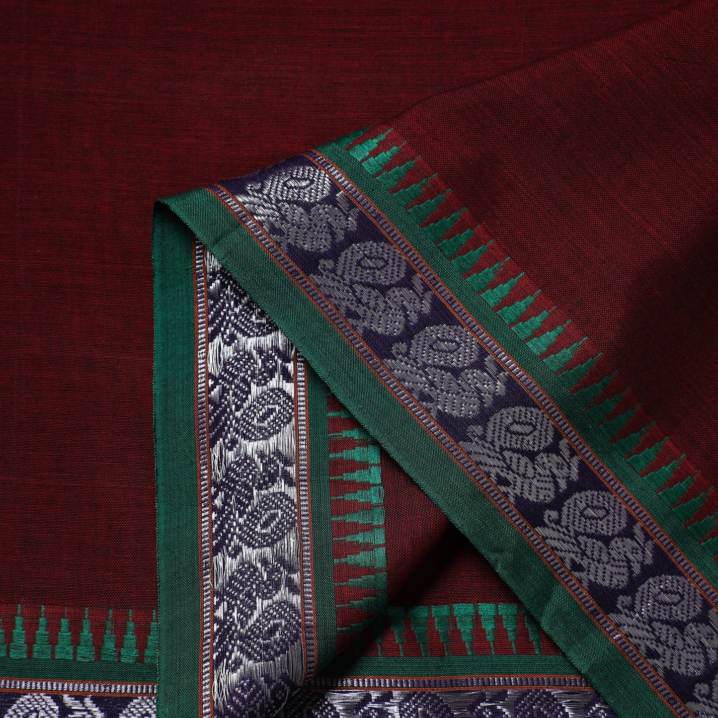 Maroon Zari Border Dharwad Cotton Fabric