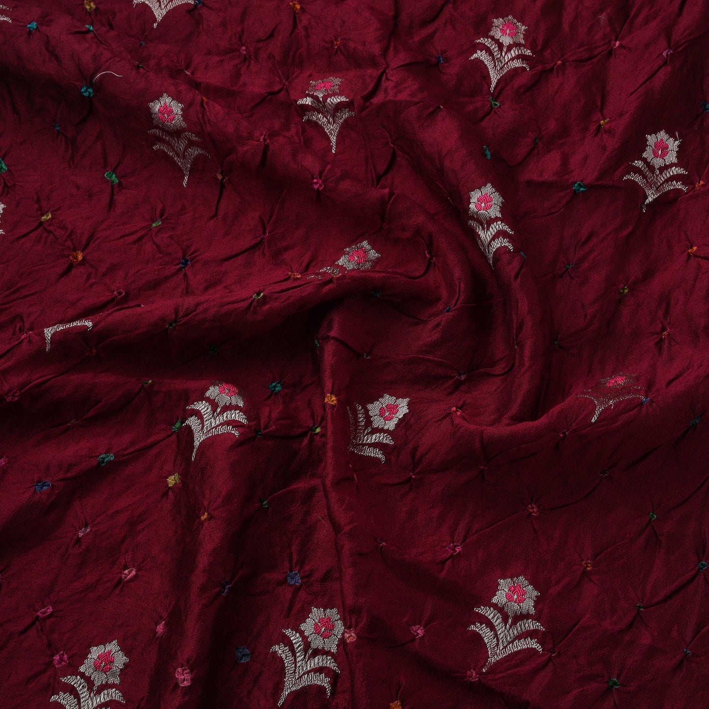 Zari buti silk tie-dye bandhani fabric 26 - handcrafted