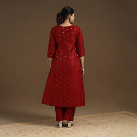 Maroon Zari Buti Spun Dupion Silk Kurta Set for Women