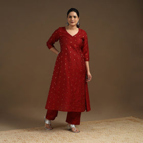 Maroon Zari Buti Spun Dupion Silk Kurta Set for Women