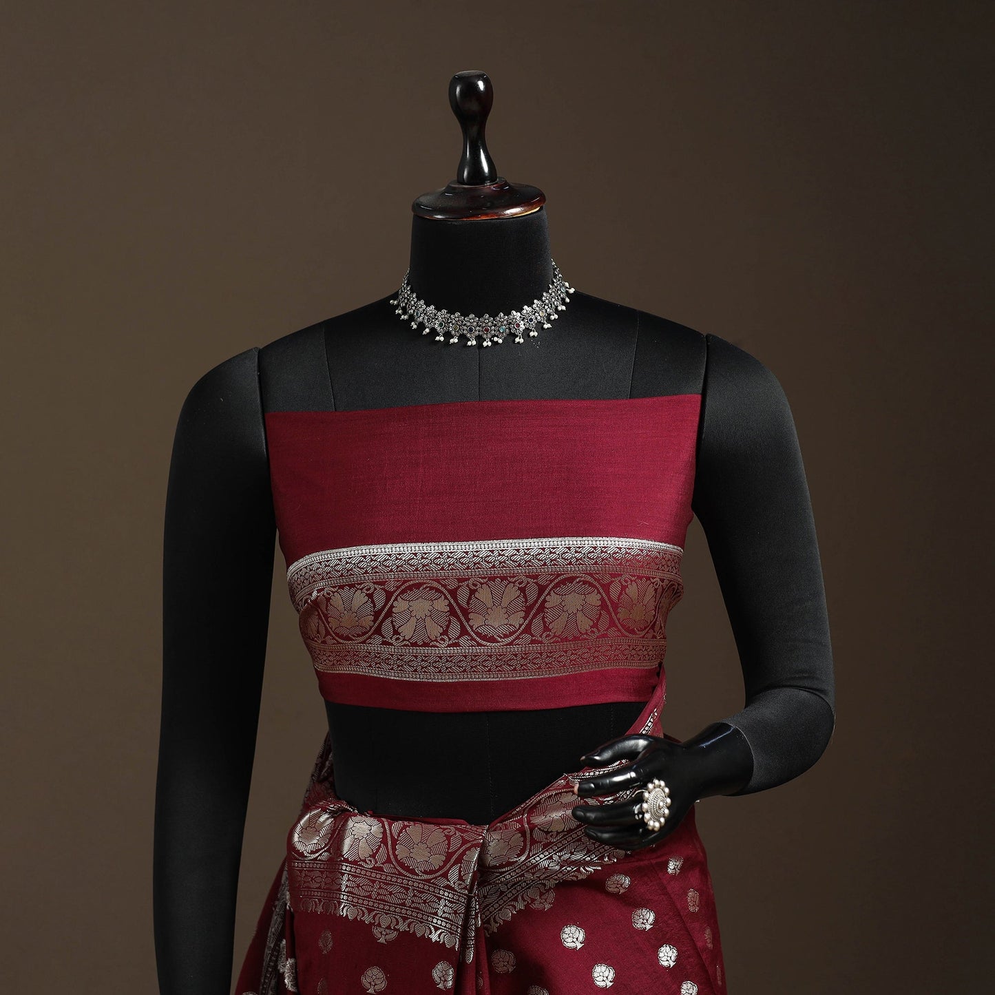 Zari work chiniya silk banarasi saree 13 - handcrafted