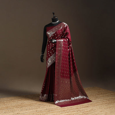 Zari work chiniya silk banarasi saree 13 - handcrafted