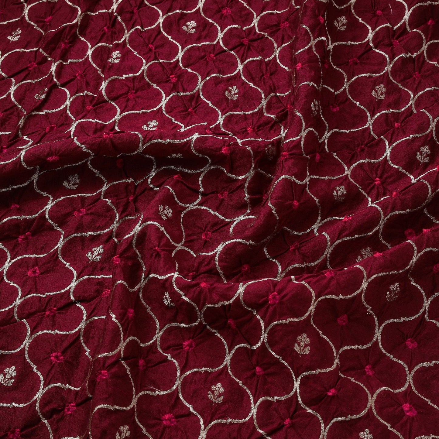 Zari work silk tie-dye bandhani fabric 37 - handcrafted